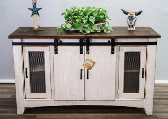 View Rustic Weathered White TV Stand
